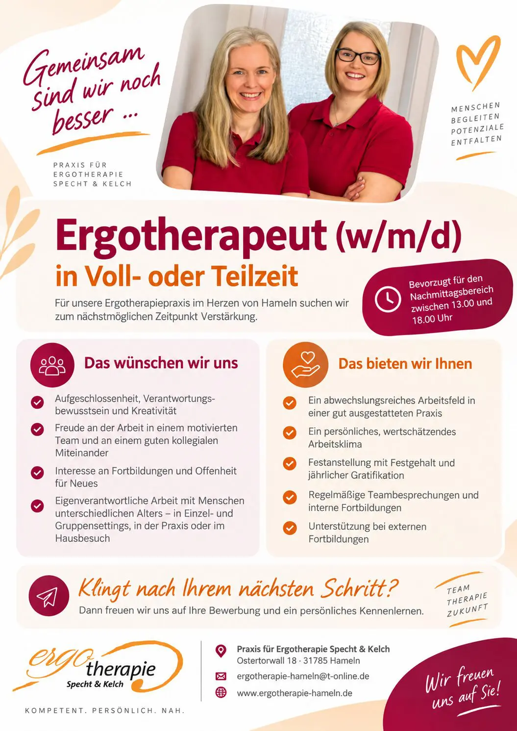 Stellenanzeige Ergotherapeut (m/w/d) in Voll- oder Teilzeit – Praxis Specht & Kelch